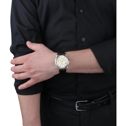 Orologio cronografo uomo Philip Watch Sunray R8271908009 in acciaio con cinturino in pelle nera e quadrante silver bombato - Alfano Gioielli