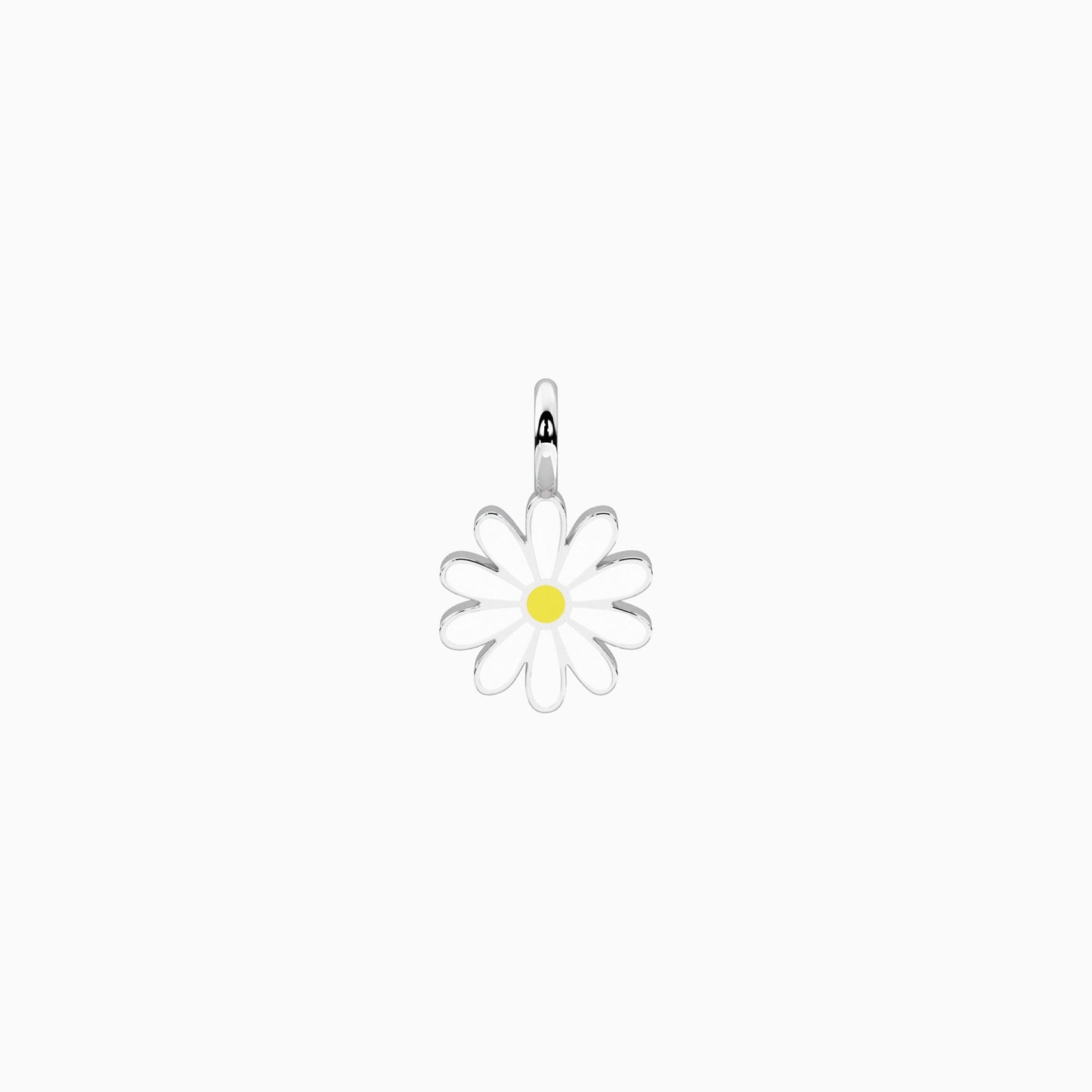 Ciondolo sagomato a forma di margherita Kidult in acciaio silver con smalto bianco e punto luce centrale per personalizzazione gioielli - Alfano Gioielli Gioielleria Palermo.