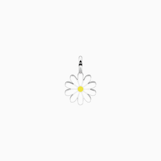Ciondolo sagomato a forma di margherita Kidult in acciaio silver con smalto bianco e punto luce centrale per personalizzazione gioielli - Alfano Gioielli Gioielleria Palermo.