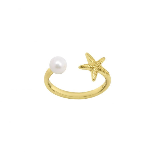 Anello "Dal mare con amore" 110129 - Stella Marina e Perla in Argento Dorato - Chi mi ama