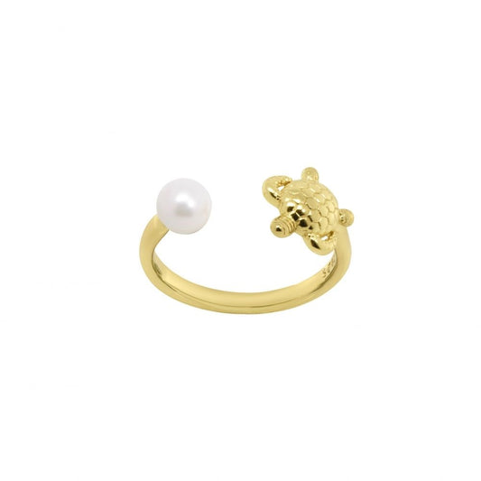 Anello "Dal mare con amore" 110130 - Tartaruga e Perla in Argento Dorato - Chi mi ama