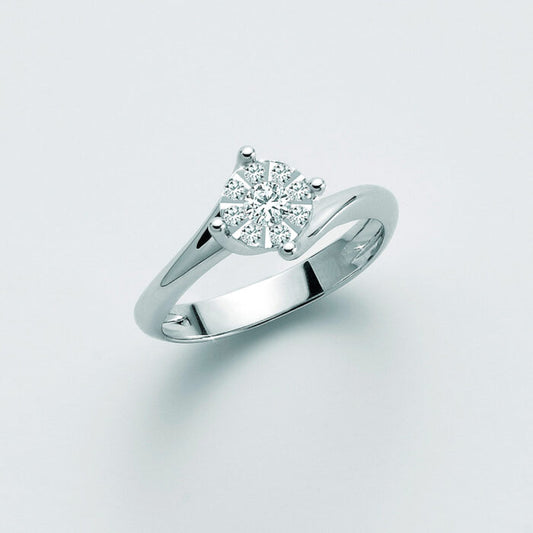 Anello Miluna contrarié in oro bianco 18kt con due perle bianche e diamanti naturali taglio brillante.
