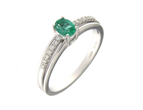 Anello Mirco Visconti in Oro Bianco 18kt con Smeraldo Colombiano e Diamante (ABA1300/S)