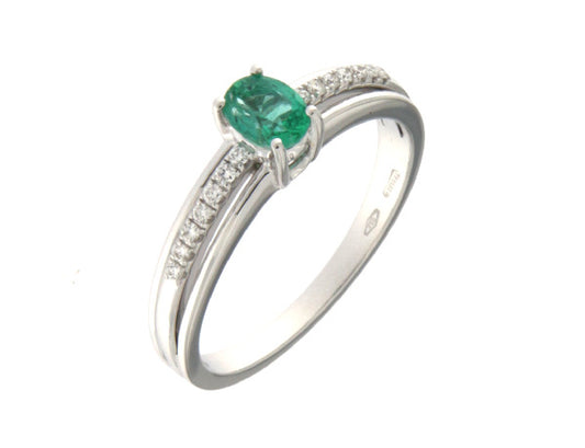 Anello Mirco Visconti in Oro Bianco 18kt con Smeraldo Colombiano e Diamante (ABA1300/S)