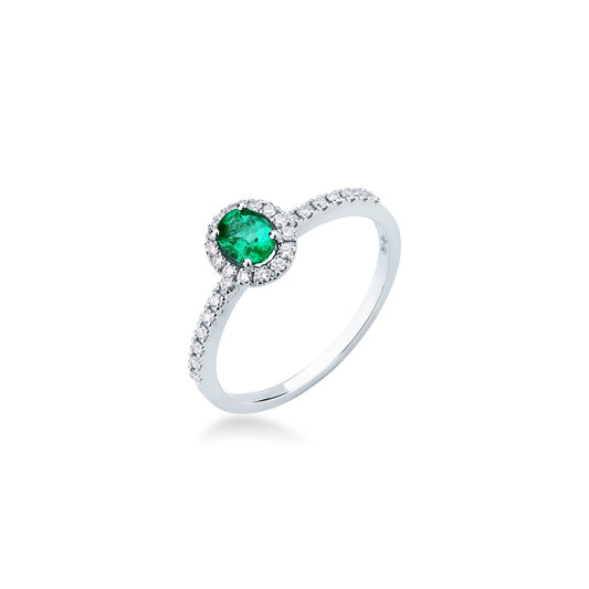 Anello Mirco Visconti in Oro Bianco 18kt con Smeraldo Colombiano e Diamanti (AB707/S)