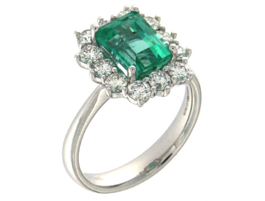 Anello Mirco Visconti in Oro Bianco 18kt con Smeraldo Colombiano e Diamanti (Z 681/SE)