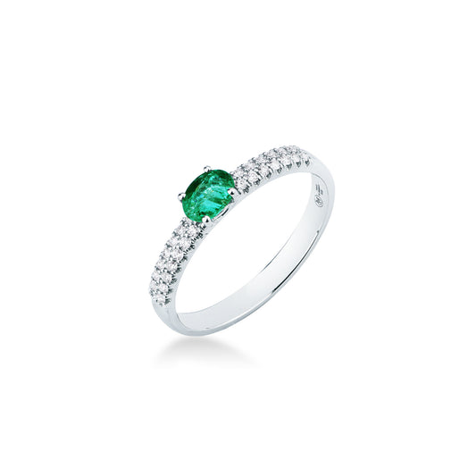 Anello Mirco Visconti in Oro Bianco 18kt con Smeraldo Zambiano e Diamante (LF145/S)