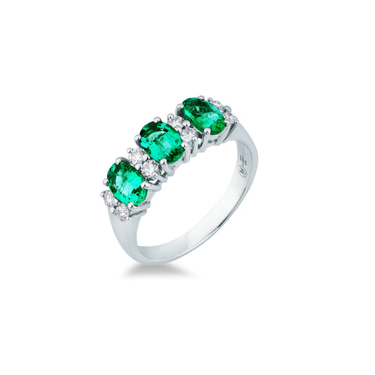 Anello Mirco Visconti in Oro Bianco 18kt con Smeraldo Zambiano e Diamanti (LF387/S)