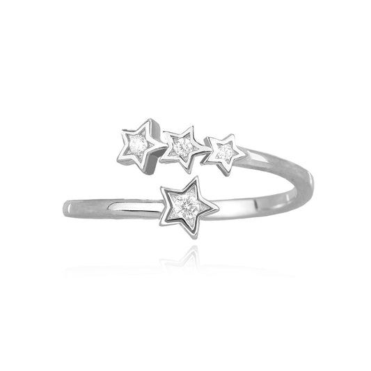 Anello a tre fili Mabina in argento 925 rodiato con stelle e zirconi bianchi taglio brillante.