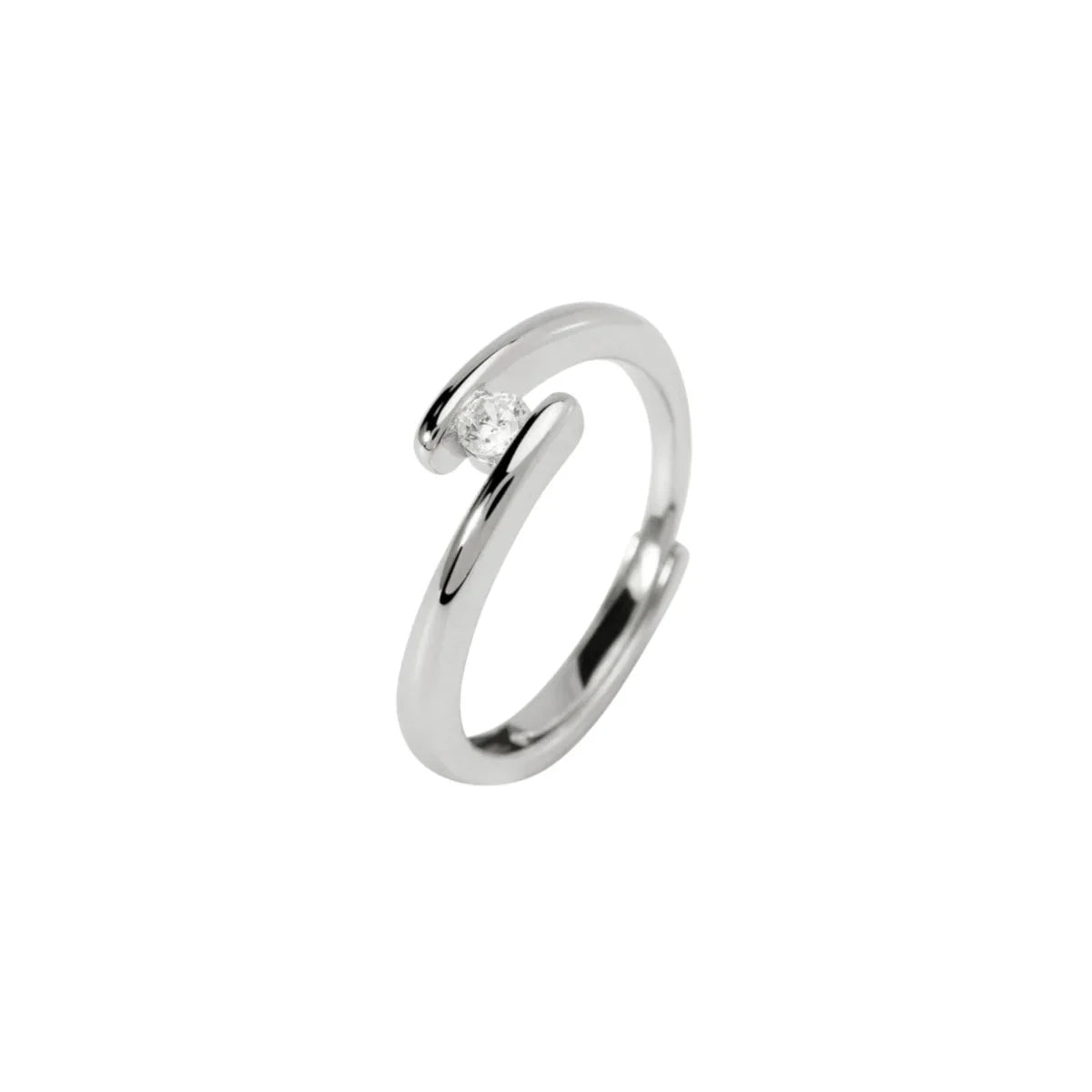 Anello solitario Mabina in argento 925 con diamante lab grown 0,07 carati taglio brillante e montatura classica a 4 griffe.