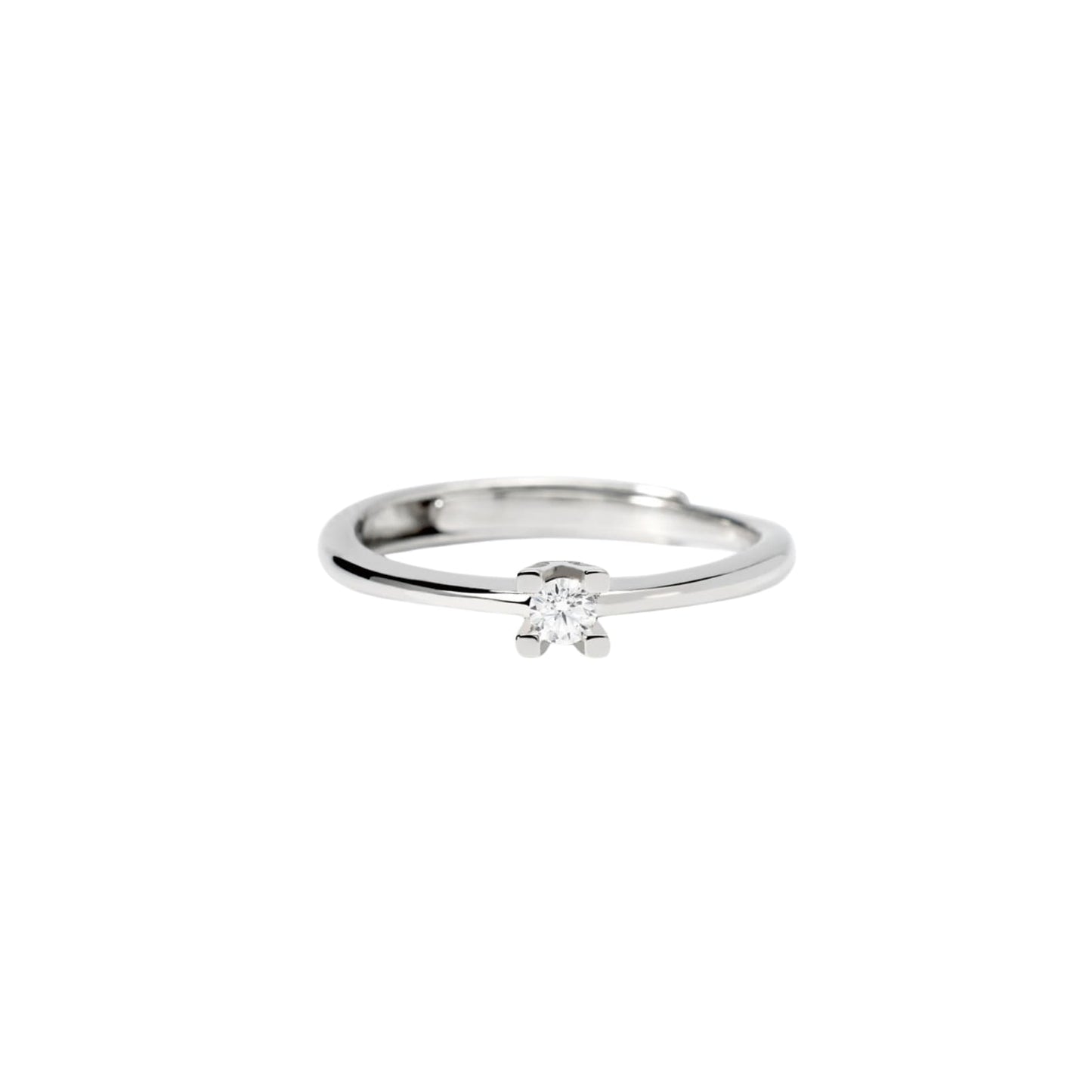 Anello solitario regolabile Mabina in argento 925 con diamante lab grown 0,08 carati taglio brillante e gambo aperto.