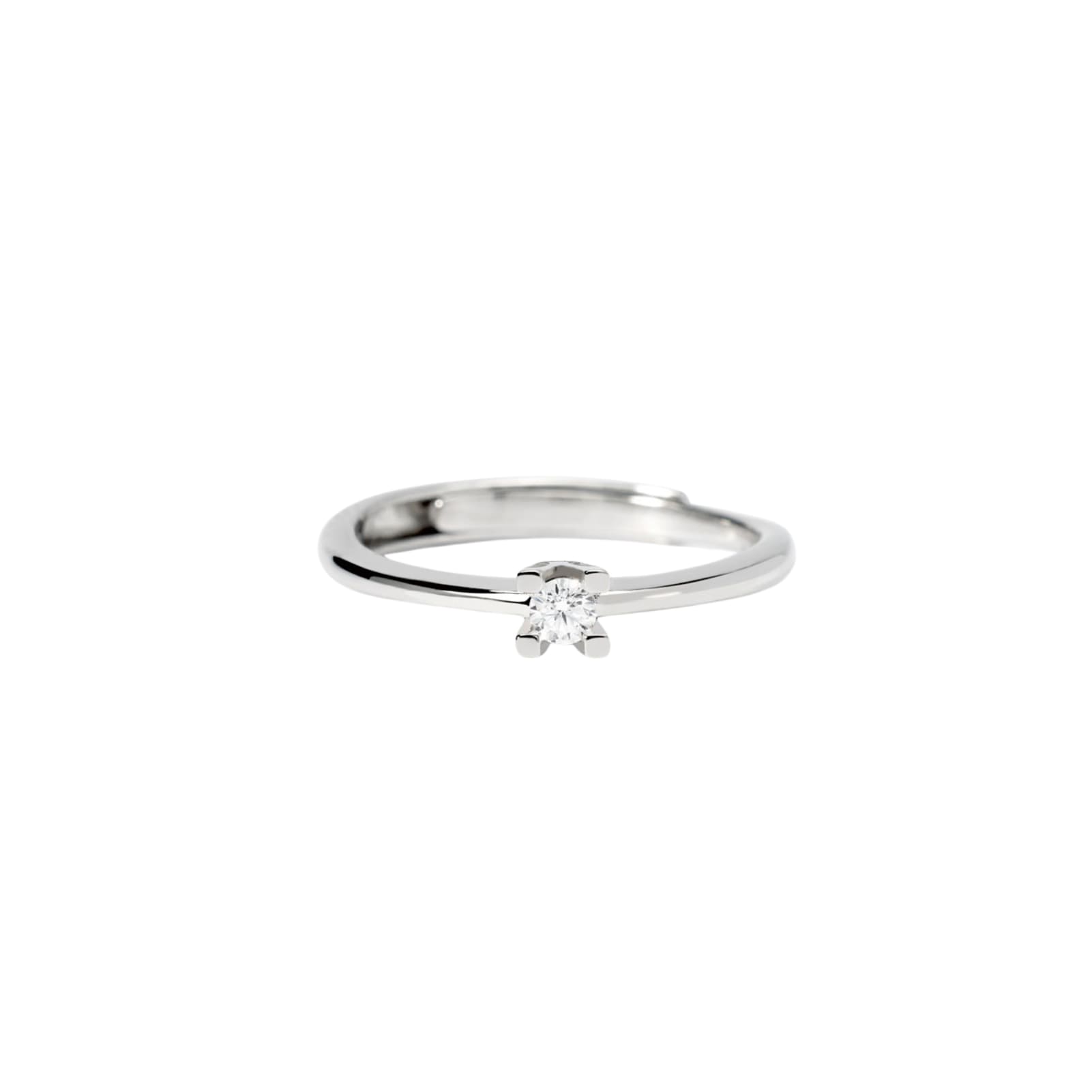 Anello solitario regolabile Mabina in argento 925 con diamante lab grown 0,08 carati taglio brillante e gambo aperto.