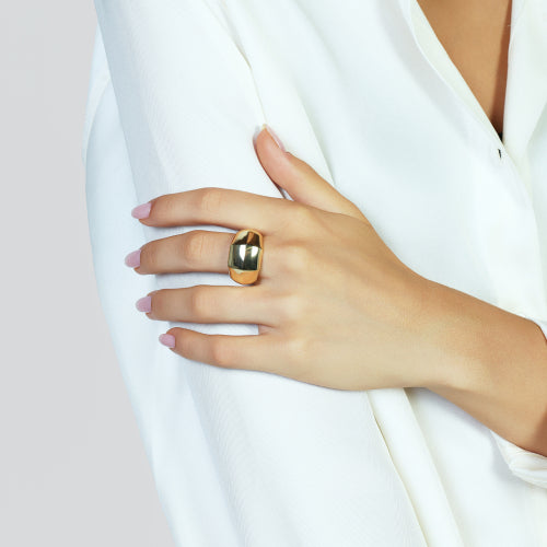 Anello a fascia larga Unoaerre in bronzo dorato 24K lucido dal design minimalista - Alfano Gioielli Gioielleria Palermo.