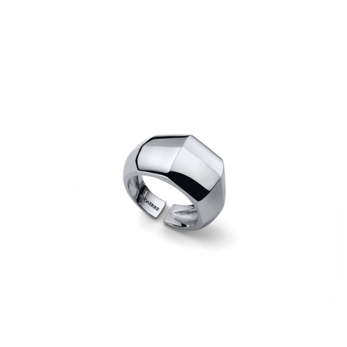 Anello a fascia larga Unoaerre in bronzo argentato lucido dal design bombato e moderno - Alfano Gioielli Gioielleria Palermo.