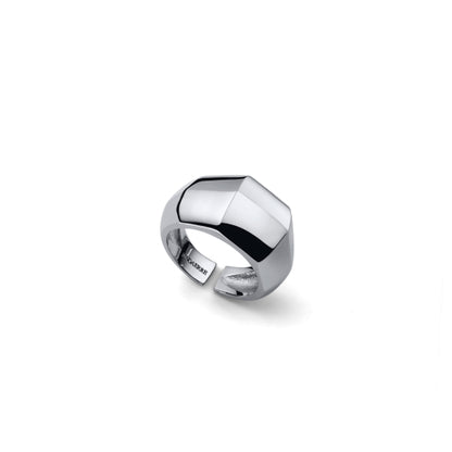 Anello a fascia larga Unoaerre in bronzo argentato lucido dal design bombato e moderno - Alfano Gioielli Gioielleria Palermo.