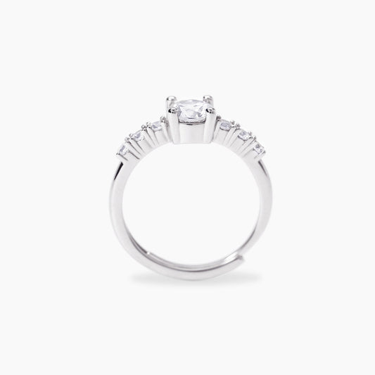 Anello veretta Mabina Jasmine in argento 925 con sette zirconi bianchi taglio brillante incastonati in linea.