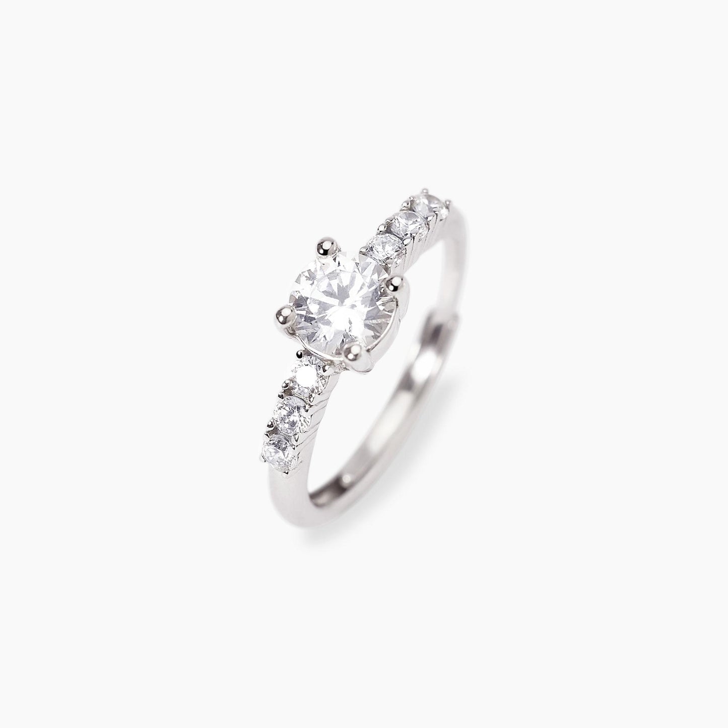 Anello veretta Mabina Jasmine in argento 925 con sette zirconi bianchi taglio brillante incastonati in linea.