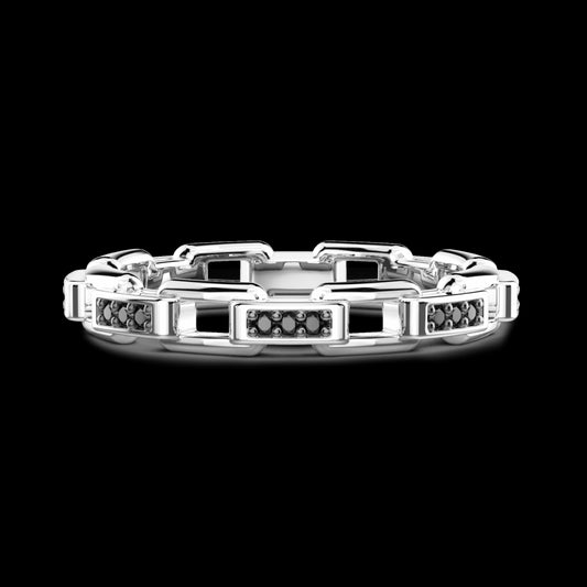 Anello a Fascia Zancan in Argento 925 con Spinelli Neri ESA095