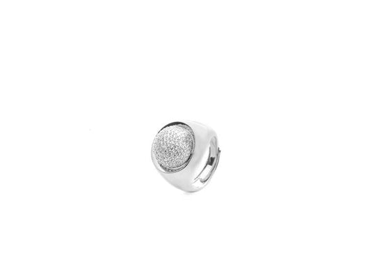 Anello a fascia ottagonale da donna 4US Cesare Paciotti in acciaio lucido con cornice di zirconi bianchi e logo pugnale centrale - Alfano Gioielli