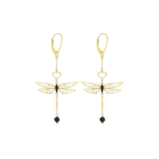 Anello aperto contrarié Maman et Sophie in argento dorato con elemento libellula - Alfano Gioielli