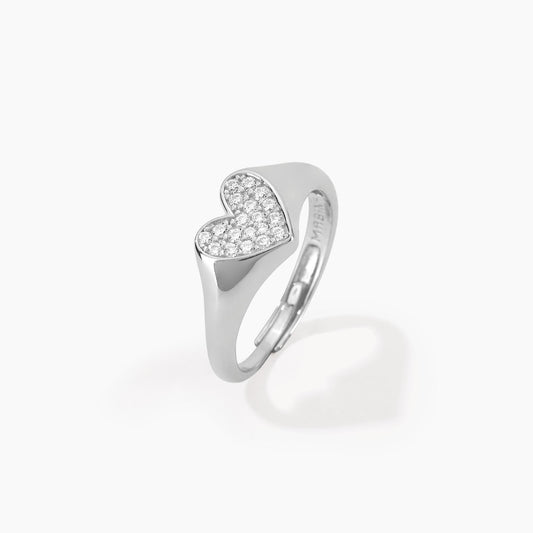 Anello chevalier regolabile cuore e pavé di zirconi MABINA CHEVALIER - Codice 523205