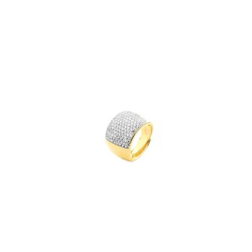 Anello da donna 4US Cesare Paciotti collezione Pavè in acciaio con placca rettangolare ricoperta di zirconi bianchi e logo pugnale centrale - Alfano Gioielli