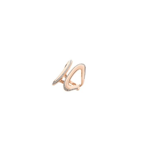 Anello da donna 4US Cesare Paciotti collezione Sinuosa in acciaio lucido con intreccio avvolgente di zirconi bianchi e logo pugnale - Alfano Gioielli