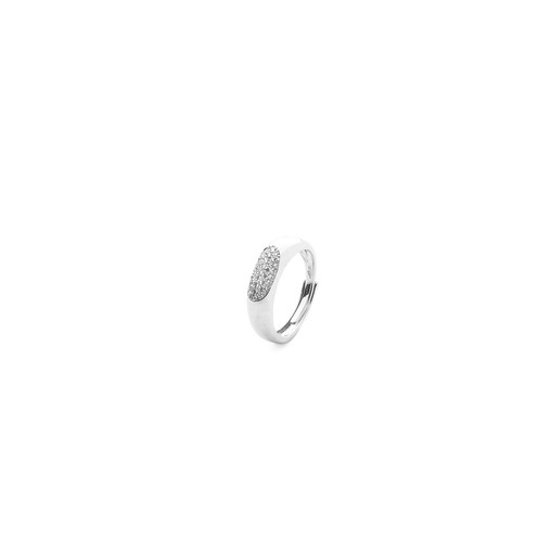 Anello da donna 4US Cesare Paciotti in acciaio con medaglione circolare ricoperto di pavé di zirconi e logo pugnale centrale - Alfano Gioielli