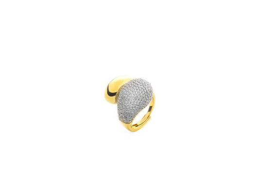 Anello da donna 4US Cesare Paciotti in acciaio lucido a forma di goccia piena con logo pugnale inciso - Alfano Gioielli