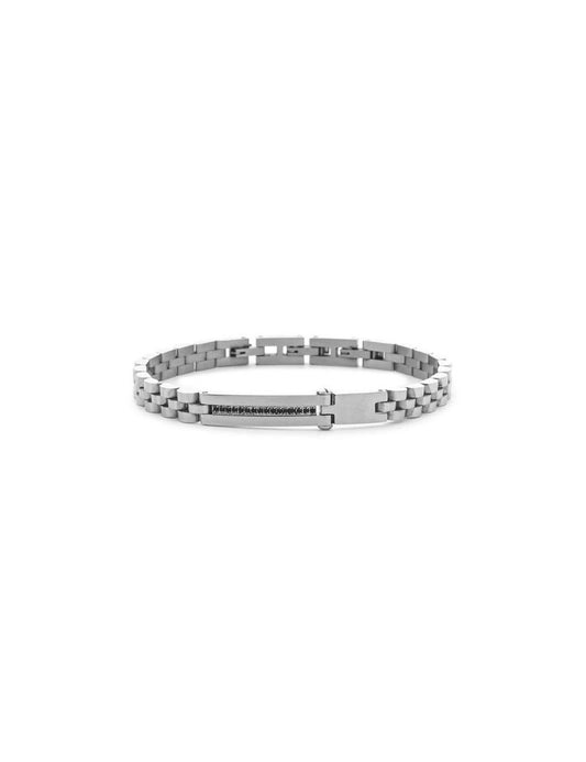Bracciale Uomo 4US Cesare Paciotti Steel - Catena con Barra Pietre Nere - 4UBR7826