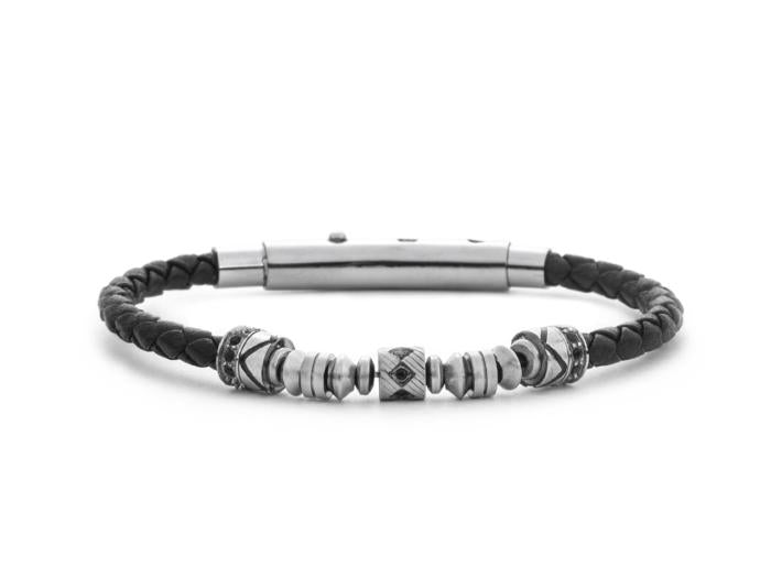 Bracciale Cesare Paciotti - Acciaio e Pelle Nera (4UBR7860)