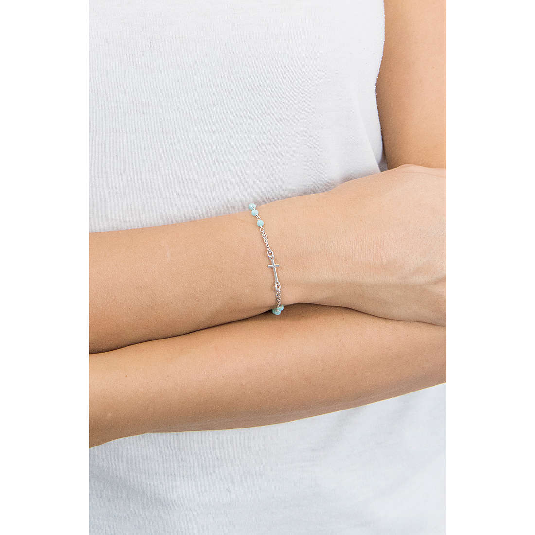 Bracciale Charms Fissi Donna Argento 925 Amen Rosari BROBT3 - Cristalli Verde Acqua