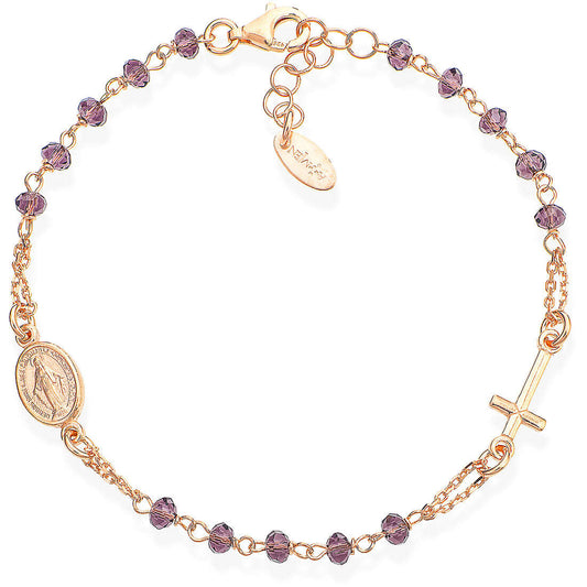 Bracciale Charms Fissi Donna Argento 925 Rosè Amen Rosari BRORL3 - Cristalli Vinaccia