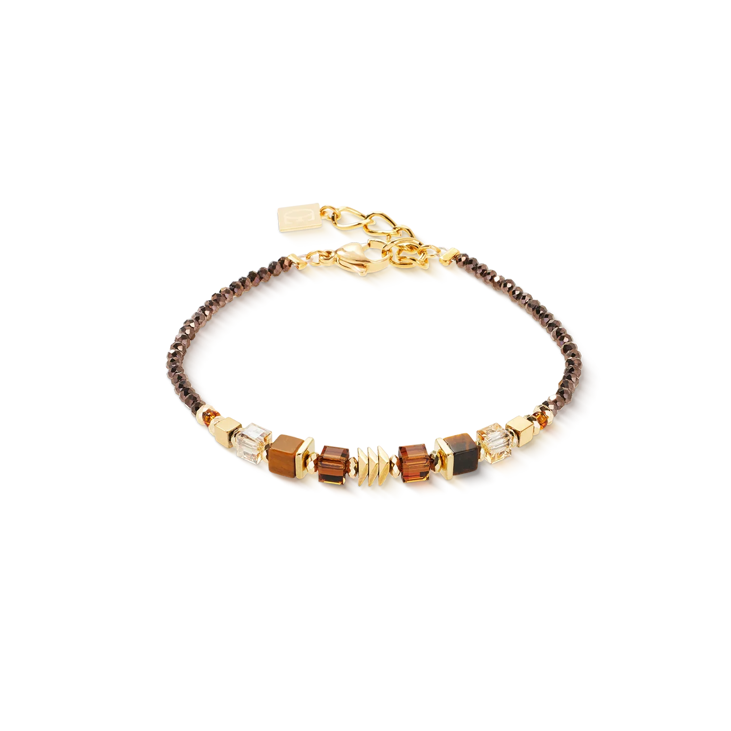 Bracciale Coeur de Lion GeoCUBE® in acciaio con cubi arancio, giallo sole e cristalli luminosi - Alfano Gioielli