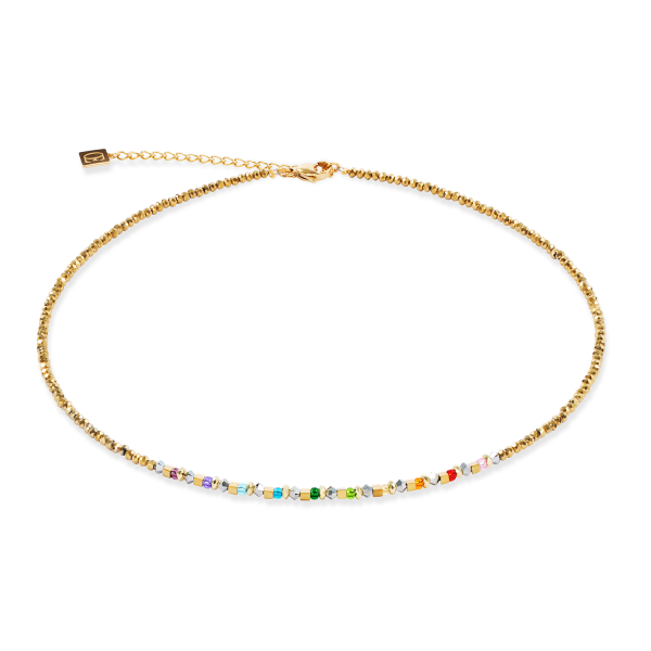 Bracciale Coeur de Lion GeoCUBE® in acciaio placcato oro giallo con cubi multicolore Rainbow - Alfano Gioielli