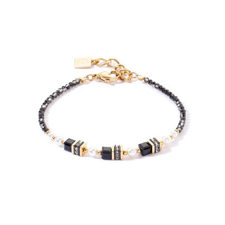 Bracciale Coeur de Lion GeoCUBE® in acciaio placcato oro rosa con cubi neri e cristalli bianchi - Alfano Gioielli