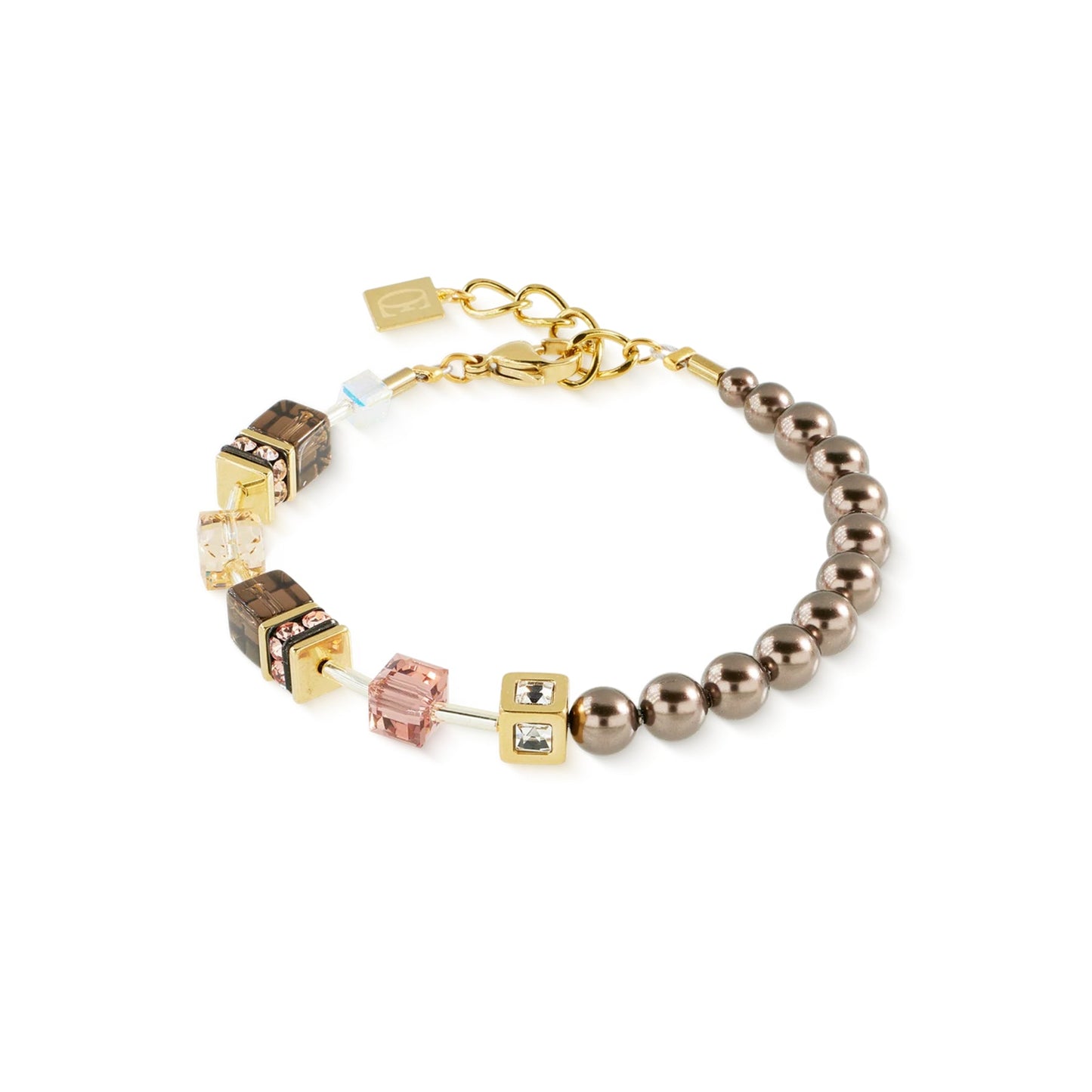 Bracciale Coeur de Lion GeoCUBE® in acciaio silver con cubi bianchi e cristalli trasparenti - Alfano Gioielli