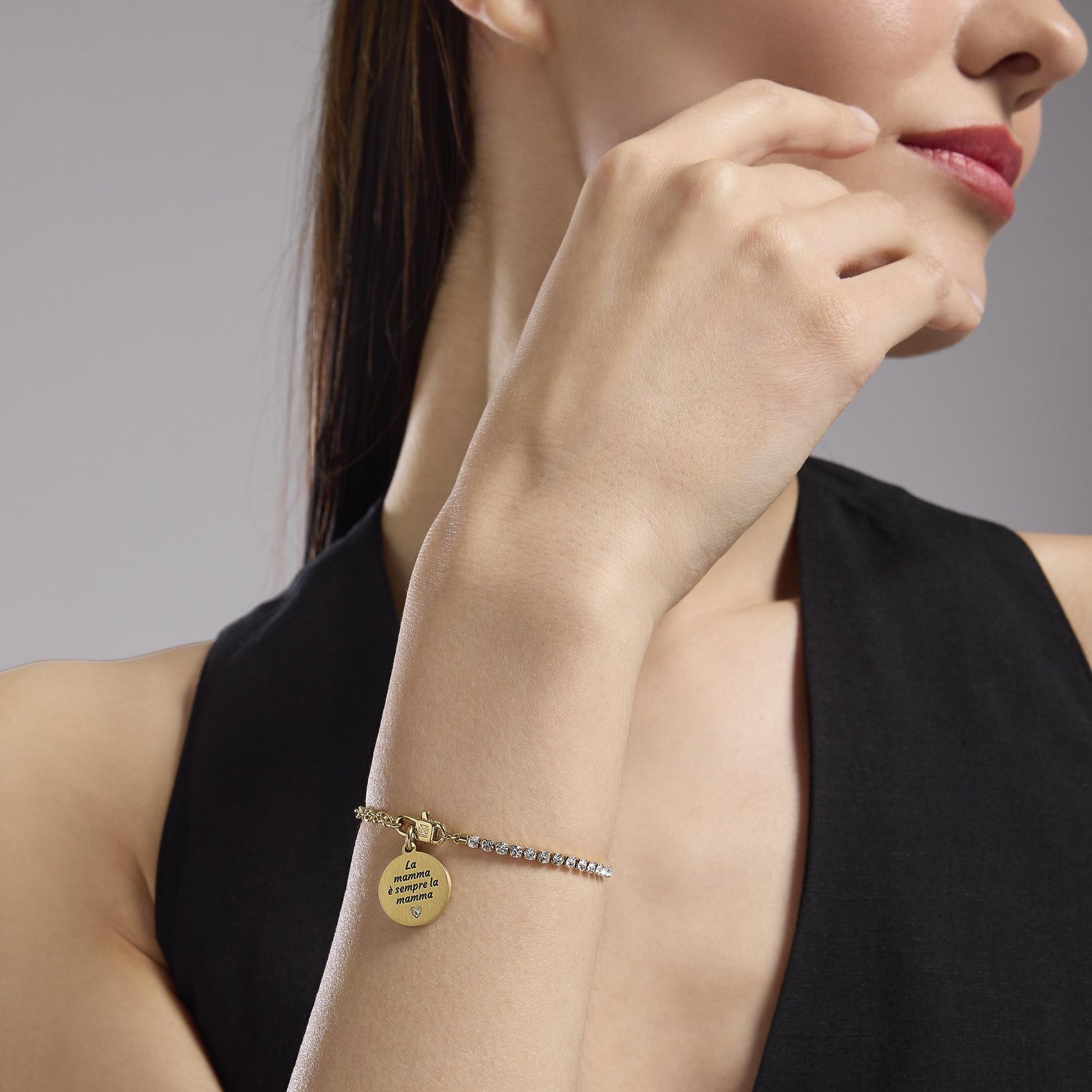 Bracciale Componibile Kidult - Acciaio Dorato, Cristalli Bianchi e "Comfort Fit" 732388