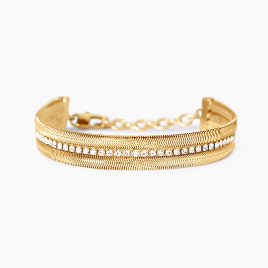 Bracciale Dorato Regolabile con Doppia Catena Snake e Tennis | Cod. 831013