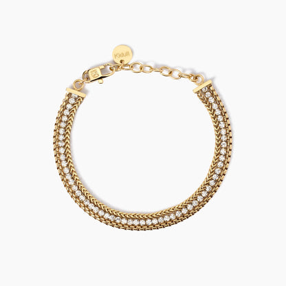 Bracciale Dorato Regolabile con Due Catene e Tennis | Cod. 831026