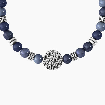 Bracciale elastico Kidult con sfere in acciaio e ciondolo rotondo con simbolo infinito e scritta Family.