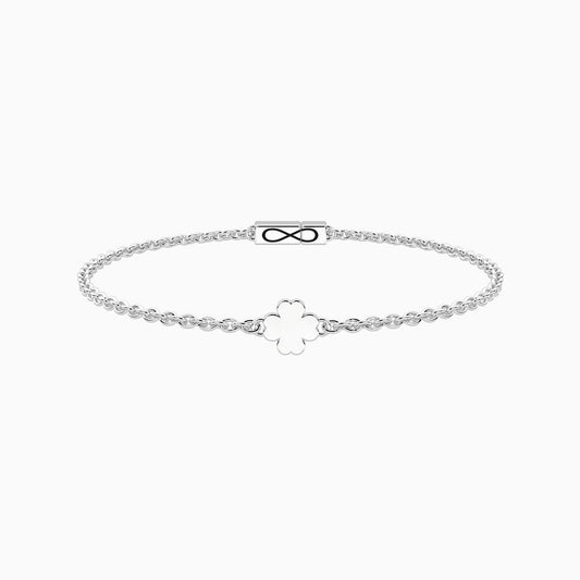 Bracciale rigido Kidult in acciaio silver lucido con ciondolo a forma di quadrifoglio e diamante naturale incastonato - Alfano Gioielli Gioielleria Palermo.