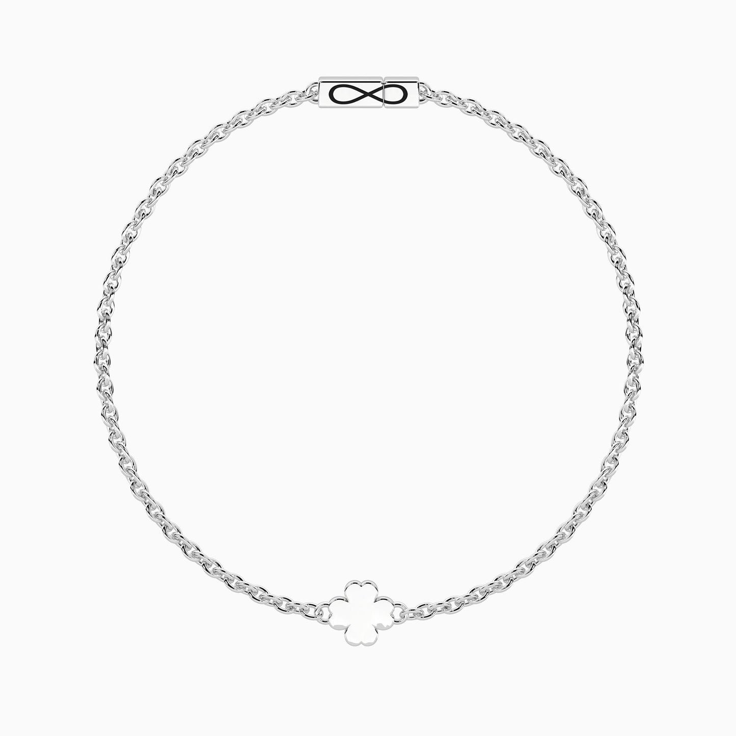 Bracciale rigido Kidult in acciaio silver lucido con ciondolo a forma di quadrifoglio e diamante naturale incastonato - Alfano Gioielli Gioielleria Palermo.