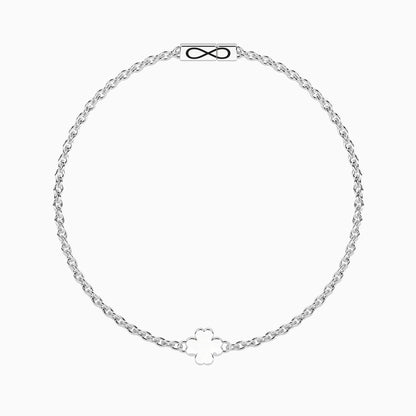 Bracciale rigido Kidult in acciaio silver lucido con ciondolo a forma di quadrifoglio e diamante naturale incastonato - Alfano Gioielli Gioielleria Palermo.