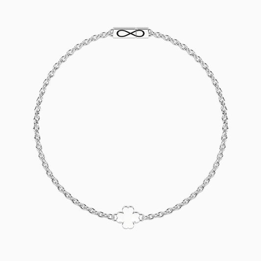 Bracciale rigido Kidult in acciaio silver lucido con ciondolo a forma di quadrifoglio e diamante naturale incastonato - Alfano Gioielli Gioielleria Palermo.