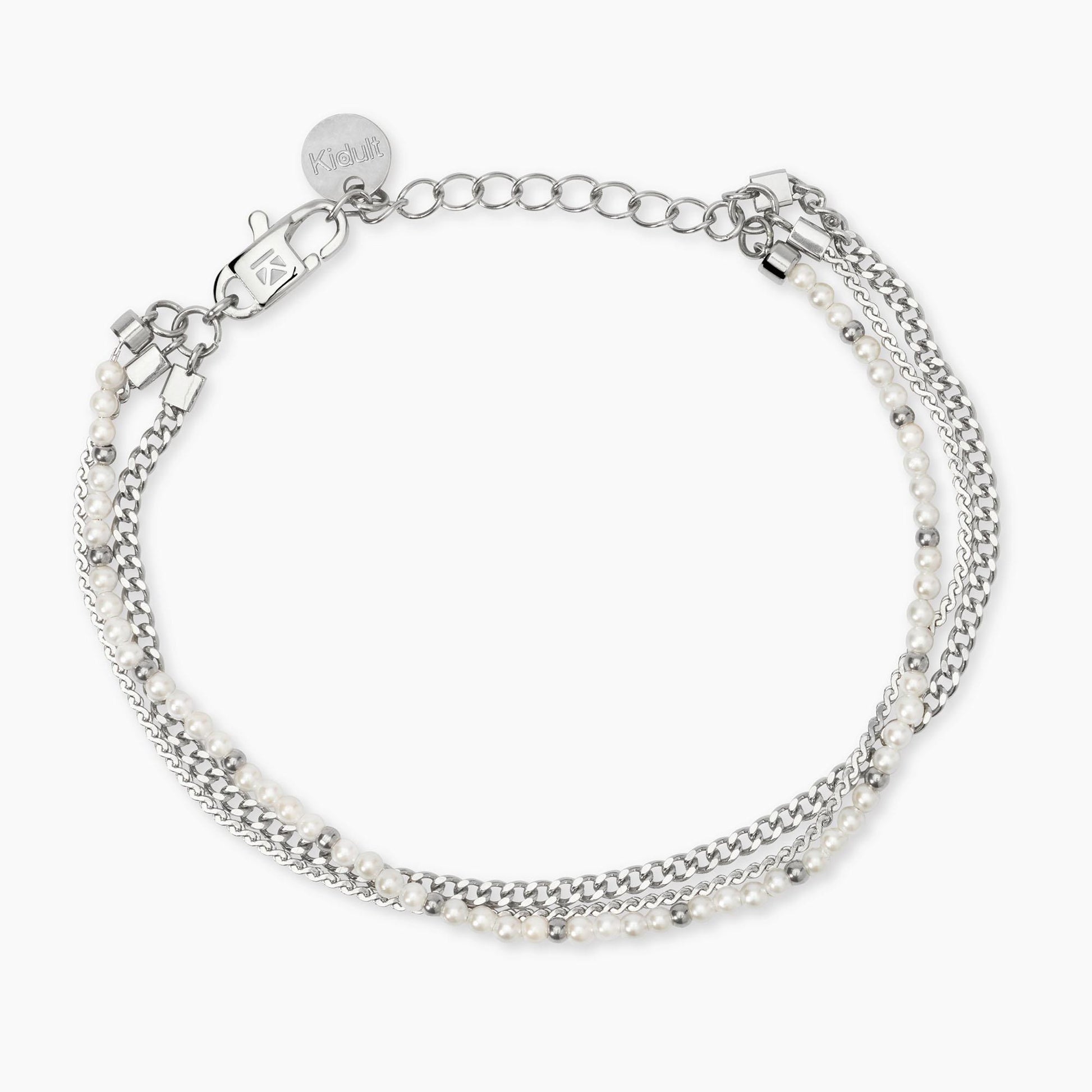 Bracciale Kidult in acciaio silver con sfere di agata nera naturale alternate lungo la catena - Alfano Gioielli Gioielleria Palermo.