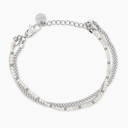 Bracciale Kidult in acciaio silver con sfere di agata nera naturale alternate lungo la catena - Alfano Gioielli Gioielleria Palermo.