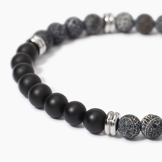 Bracciale Kidult con cordino nero, sfere di agata nera e dettagli in acciaio lucido - Alfano Gioielli Gioielleria Palermo.