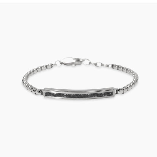 Bracciale Kidult in acciaio silver con pietre naturali di agata nera alternate lungo la catena - Alfano Gioielli Gioielleria Palermo.
