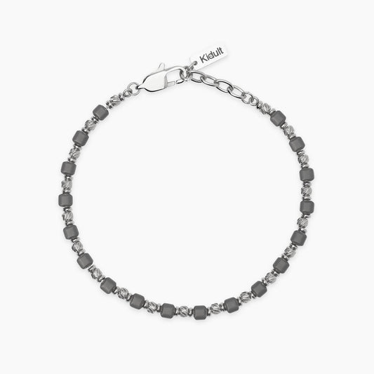 Bracciale Kidult in acciaio silver con pietre naturali di agata blu alternate lungo la catena - Alfano Gioielli Gioielleria Palermo.